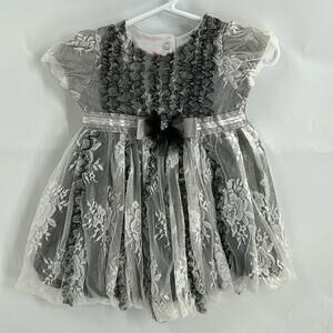 Nanette Baby Infant Girl's White with Gray Tulle Overlay Party Dress 12 Months